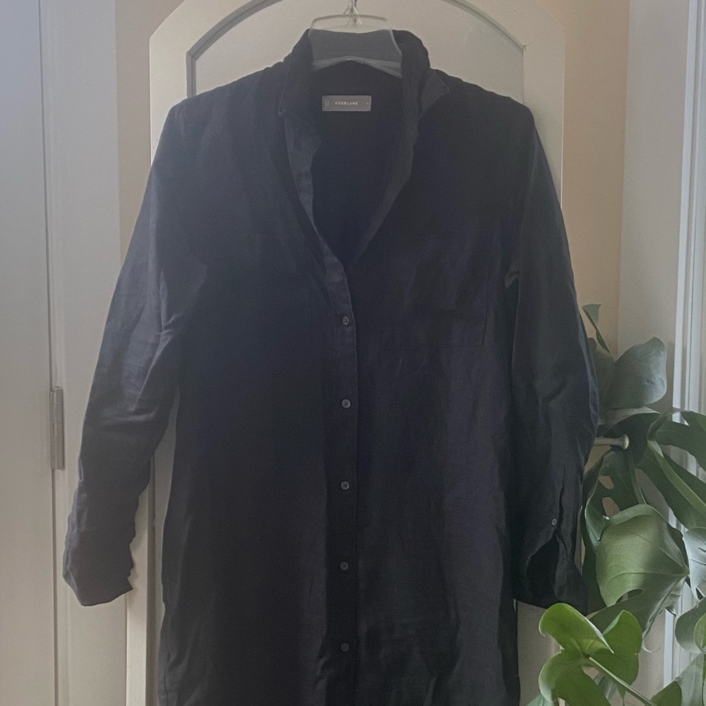 Everlane Black Linen Shirt Dress